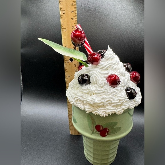 New OOAK Upcycled Faux Ceramic Green Ice Cream Cone - Picture 4 of 5